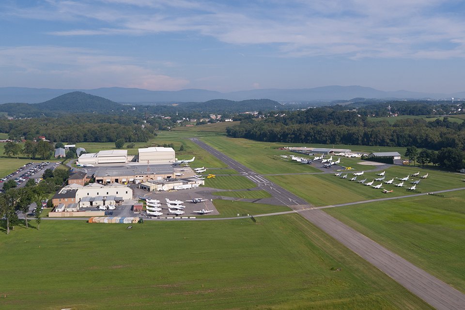 Aerial photo of Dynamic Aviation headquarters KVBW Bridgewater, VA