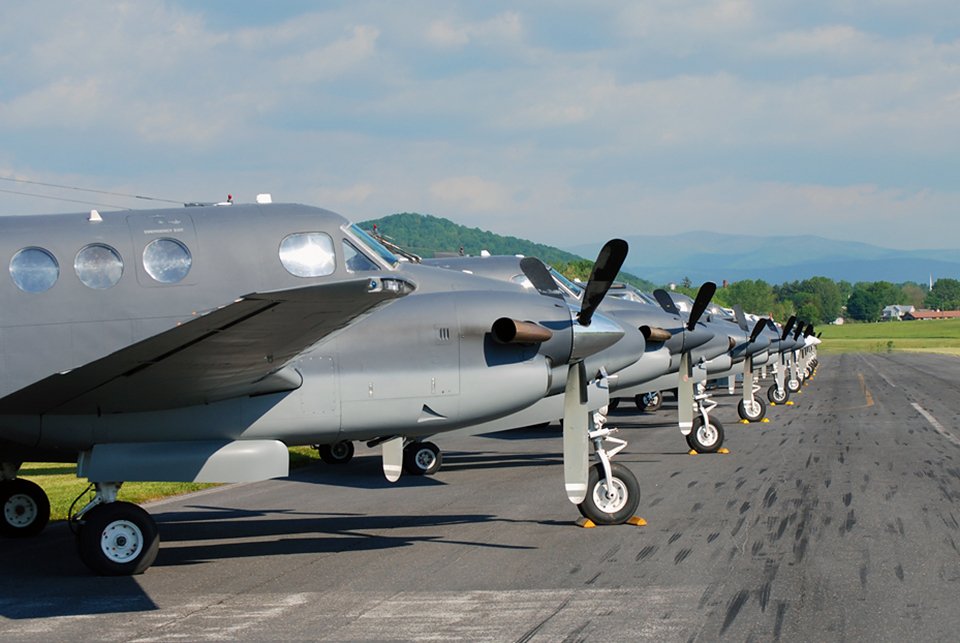 King Air fleet lined up on ramp