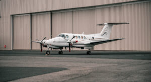 King Air 200 in front of hangar