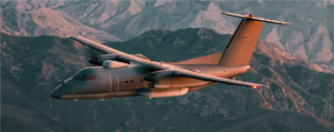 DeHavilland Dash 8 over desert mountains