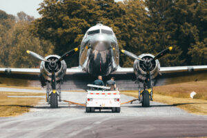 Miss Virginia DC-3 being pulled by tug.