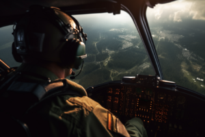 Cockpit view of an aircraft providing border patrol operations