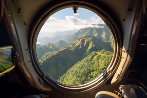 view out of the side window of an aircraft performing counter-narcotics operations